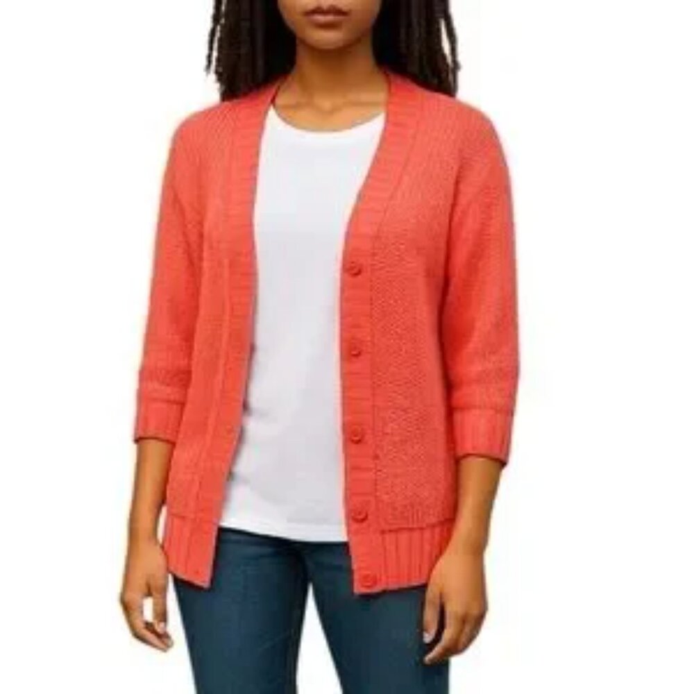 Kenneth Cole Vibrant Coral Linen Blend 3/4 Sleeve Layering Cardigan Size XL
